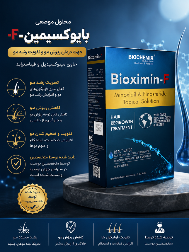 محلول موضعی بایوکسیمین-F – کمک به کاهش ریزش مو و تحریک رشد مجدد مو